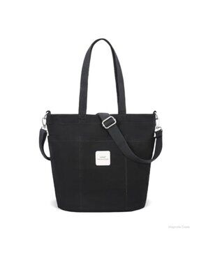 Canvas Tote Bag with Zipper Multi Pockets Crossbody Shoulder Handbag